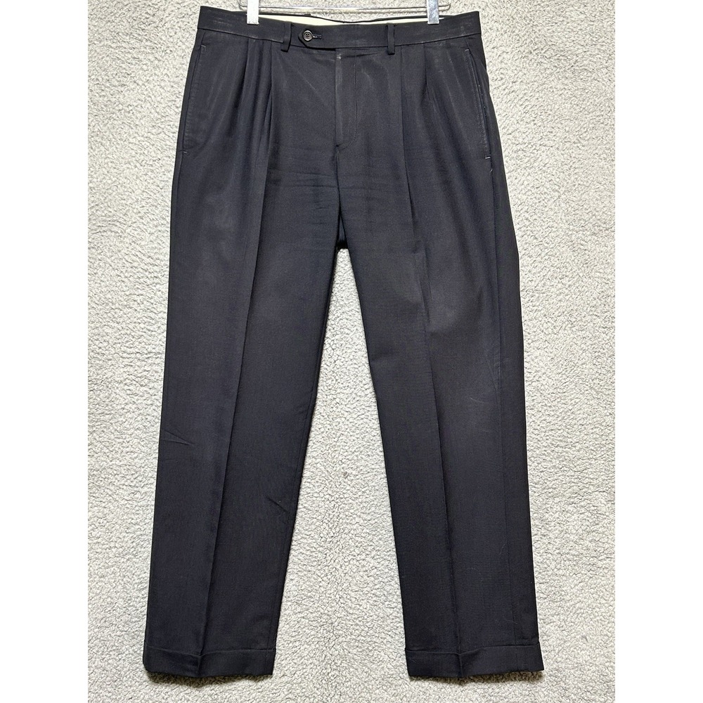 Lauren Ralph Lauren Total Comfort Black Pleated 100% Wool Dress Pants Mens 35X29